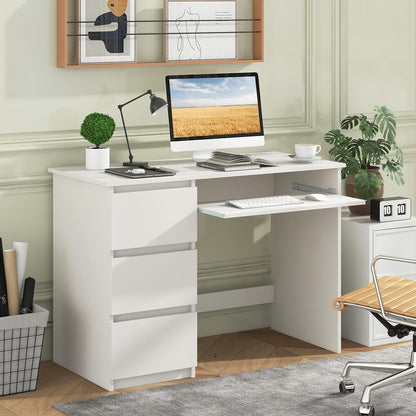 Computer Desk with 3 Storage Drawers & Built-in Charging Station, Home Office Desk with Keyboard Tray, PC Desk Study Writing Desk, Vanity Table for Bedroom, Computer Workstation (Natural)