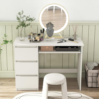 Computer Desk with 3 Storage Drawers & Built-in Charging Station, Home Office Desk with Keyboard Tray, PC Desk Study Writing Desk, Vanity Table for Bedroom, Computer Workstation (Natural)