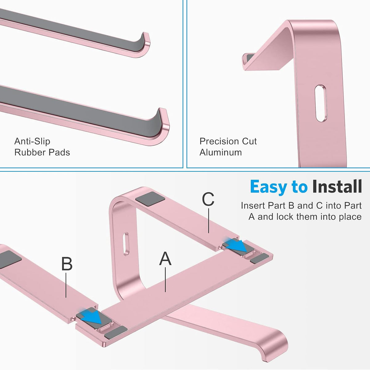 Laptop Stand, Detachable Mount for MacBook Air/Pro Dell HP Rose Gold