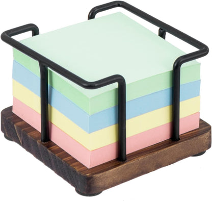 MyGift Sticky Note Holder for Desk, Wood Post It Note Dispenser for 3-Inch Note Cubes, Modern Office School Desktop Memo Pad Organizer