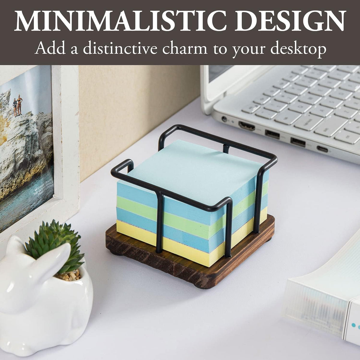 MyGift Sticky Note Holder for Desk, Wood Post It Note Dispenser for 3-Inch Note Cubes, Modern Office School Desktop Memo Pad Organizer