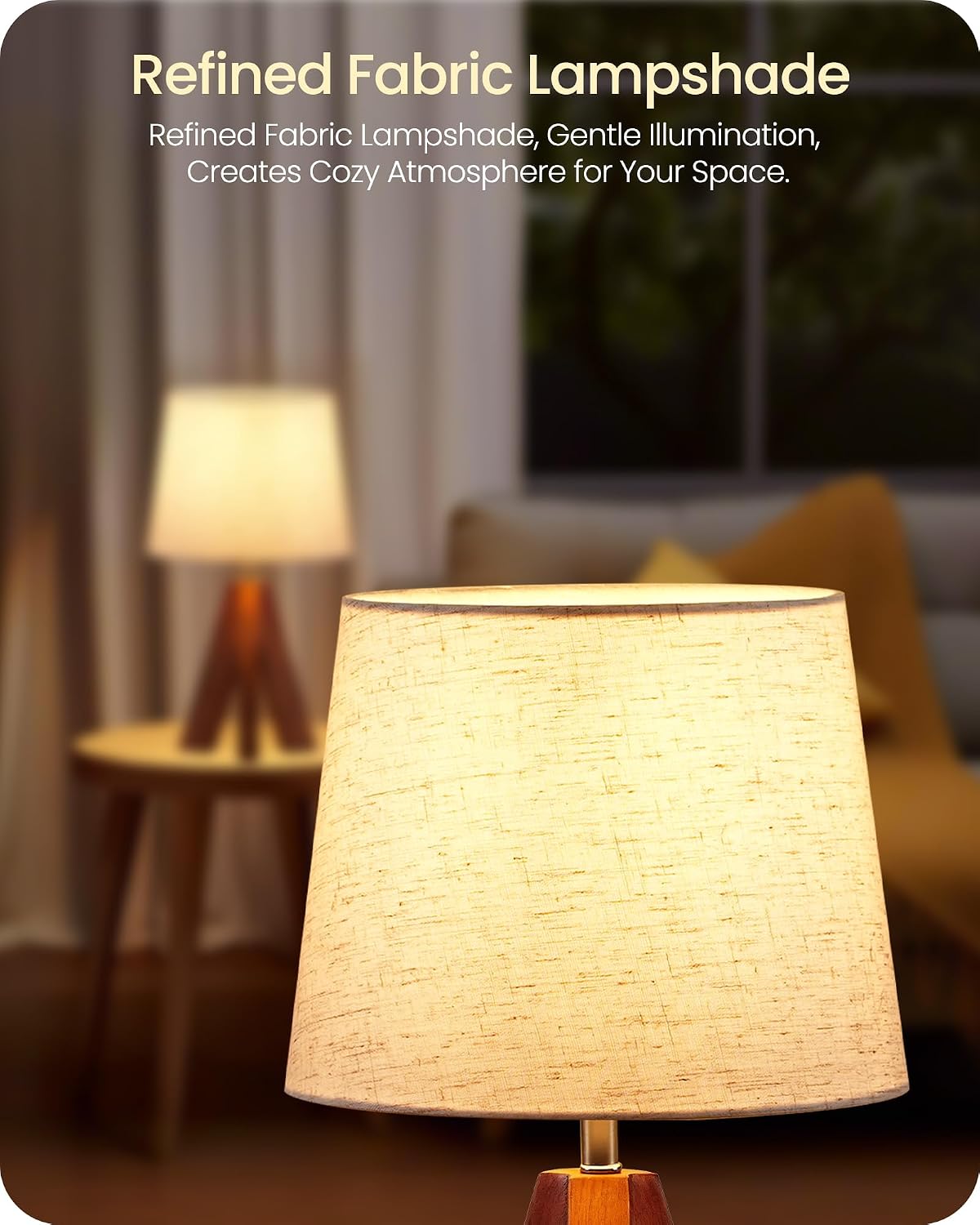Wood Bedside Lamps Set of 2, Small Tripod Table Lamp, Modern Nightstand Lamp with Fabric Shade, Boho Bedside Wood Desk Lamp for Bedroom, Kids Room, Living Room, Study, White W51TLP205