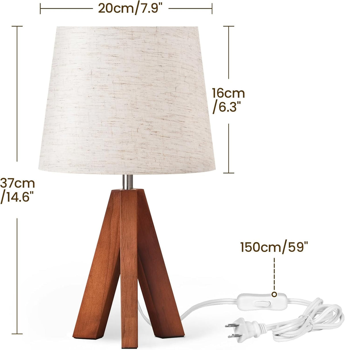 Wood Bedside Lamps Set of 2, Small Tripod Table Lamp, Modern Nightstand Lamp with Fabric Shade, Boho Bedside Wood Desk Lamp for Bedroom, Kids Room, Living Room, Study, White W51TLP205