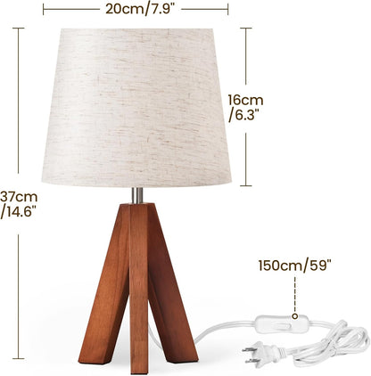 Wood Bedside Lamps Set of 2, Small Tripod Table Lamp, Modern Nightstand Lamp with Fabric Shade, Boho Bedside Wood Desk Lamp for Bedroom, Kids Room, Living Room, Study, White W51TLP205
