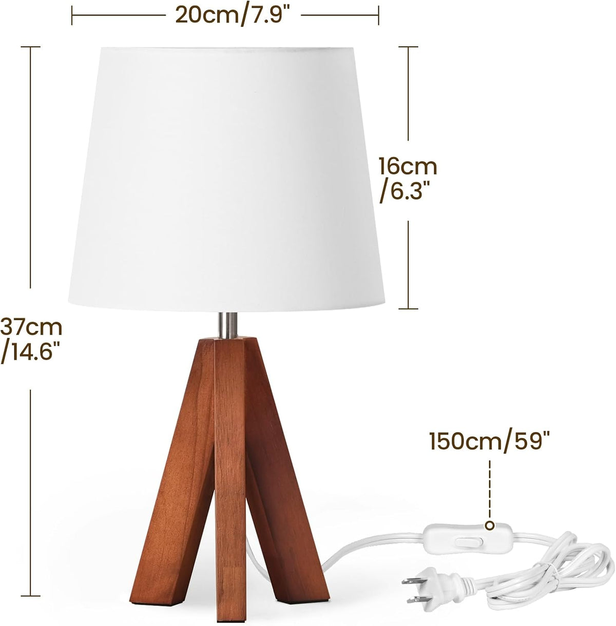 Wood Bedside Lamps Set of 2, Small Tripod Table Lamp, Modern Nightstand Lamp with Fabric Shade, Boho Bedside Wood Desk Lamp for Bedroom, Kids Room, Living Room, Study, White W51TLP205