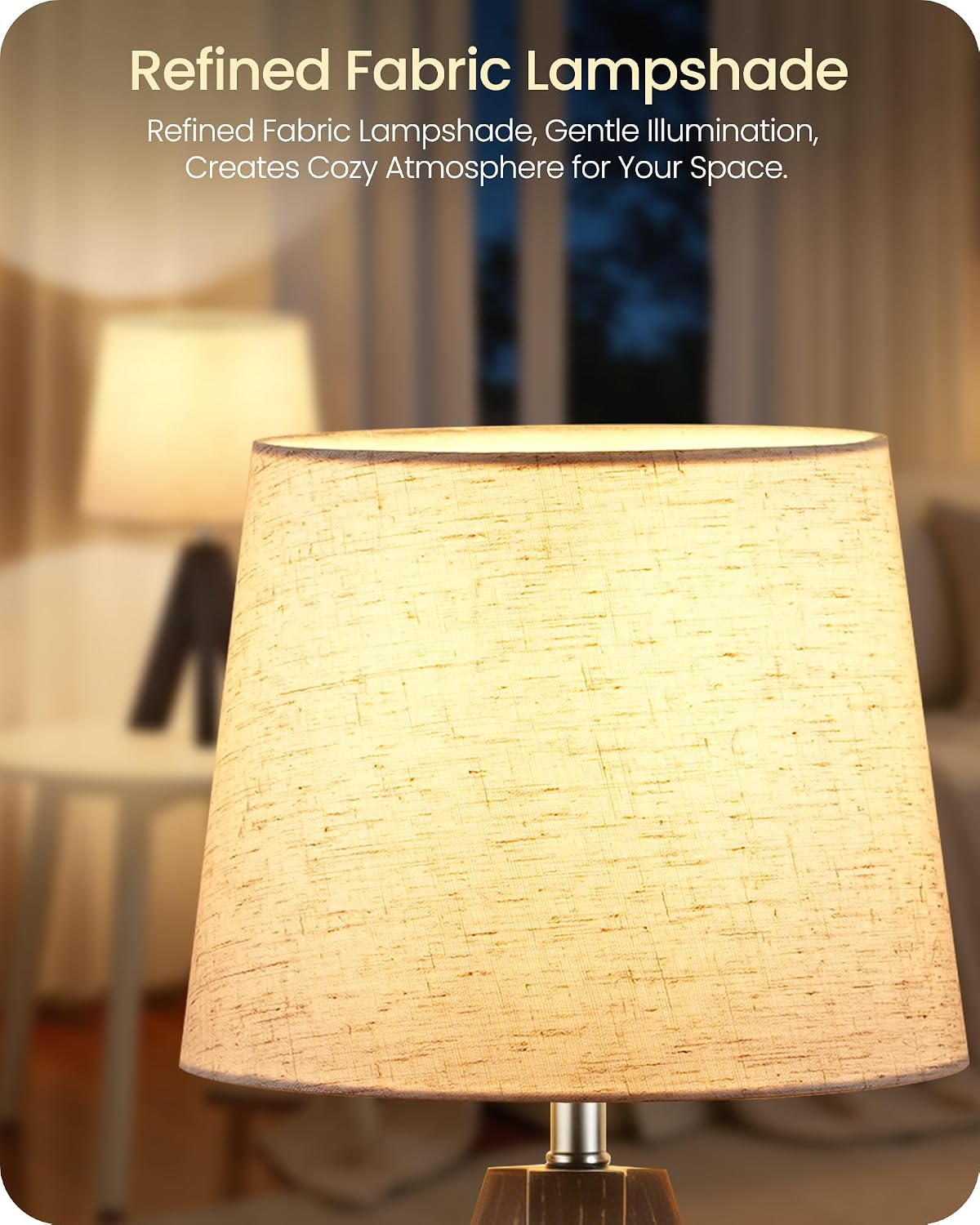 Wood Bedside Lamps Set of 2, Small Tripod Table Lamp, Modern Nightstand Lamp with Fabric Shade, Boho Bedside Wood Desk Lamp for Bedroom, Kids Room, Living Room, Study, White W51TLP205