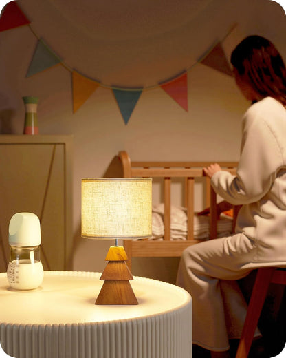 Wood Bedside Lamps Set of 2, Small Tripod Table Lamp, Modern Nightstand Lamp with Fabric Shade, Boho Bedside Wood Desk Lamp for Bedroom, Kids Room, Living Room, Study, White W51TLP205