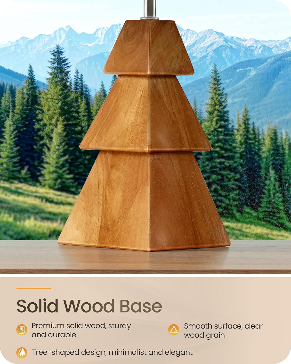 Wood Bedside Lamps Set of 2, Small Tripod Table Lamp, Modern Nightstand Lamp with Fabric Shade, Boho Bedside Wood Desk Lamp for Bedroom, Kids Room, Living Room, Study, White W51TLP205