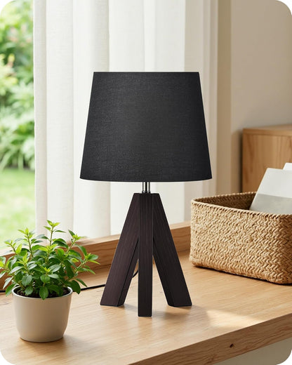 Wood Bedside Lamps Set of 2, Small Tripod Table Lamp, Modern Nightstand Lamp with Fabric Shade, Boho Bedside Wood Desk Lamp for Bedroom, Kids Room, Living Room, Study, White W51TLP205