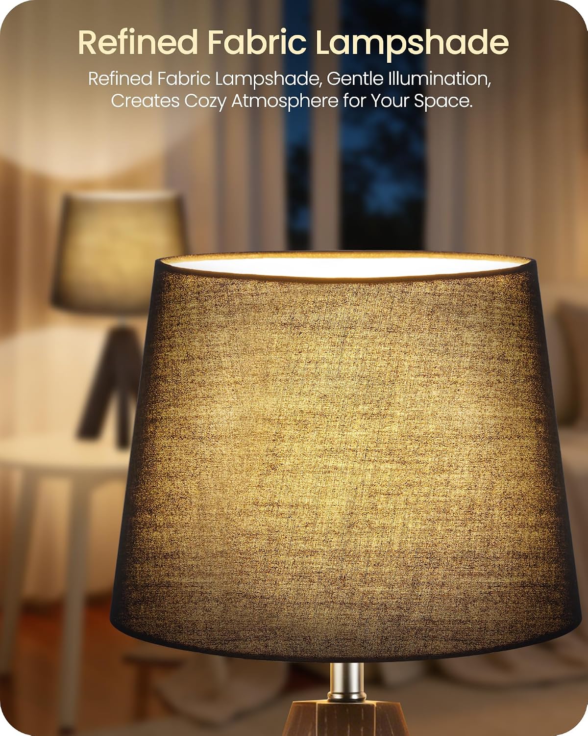 Wood Bedside Lamps Set of 2, Small Tripod Table Lamp, Modern Nightstand Lamp with Fabric Shade, Boho Bedside Wood Desk Lamp for Bedroom, Kids Room, Living Room, Study, White W51TLP205