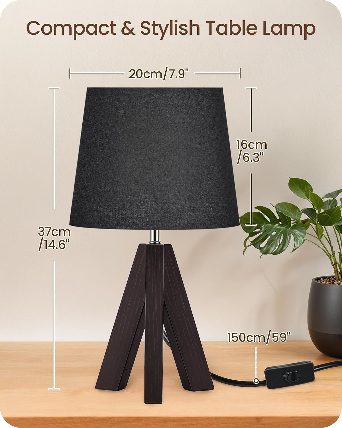 Wood Bedside Lamps Set of 2, Small Tripod Table Lamp, Modern Nightstand Lamp with Fabric Shade, Boho Bedside Wood Desk Lamp for Bedroom, Kids Room, Living Room, Study, White W51TLP205
