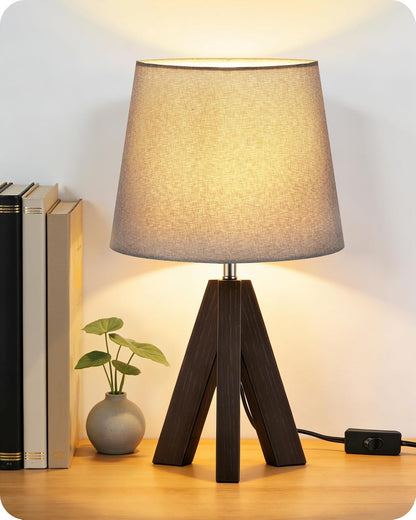 Wood Bedside Lamps Set of 2, Small Tripod Table Lamp, Modern Nightstand Lamp with Fabric Shade, Boho Bedside Wood Desk Lamp for Bedroom, Kids Room, Living Room, Study, White W51TLP205