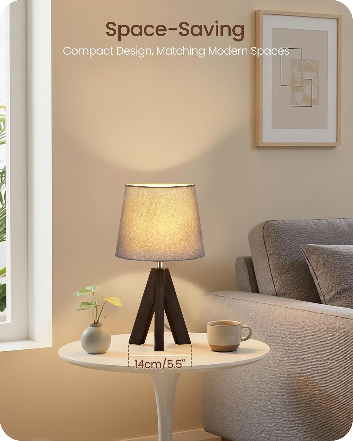 Wood Bedside Lamps Set of 2, Small Tripod Table Lamp, Modern Nightstand Lamp with Fabric Shade, Boho Bedside Wood Desk Lamp for Bedroom, Kids Room, Living Room, Study, White W51TLP205