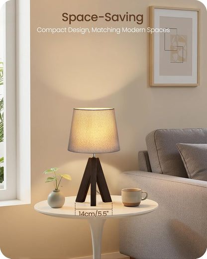 Wood Bedside Lamps Set of 2, Small Tripod Table Lamp, Modern Nightstand Lamp with Fabric Shade, Boho Bedside Wood Desk Lamp for Bedroom, Kids Room, Living Room, Study, White W51TLP205