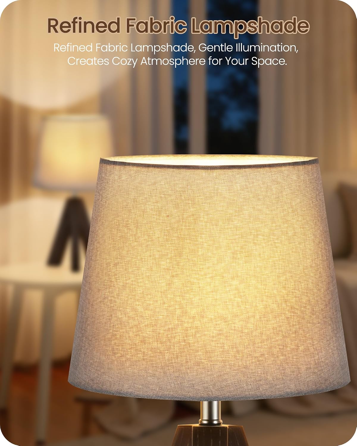 Wood Bedside Lamps Set of 2, Small Tripod Table Lamp, Modern Nightstand Lamp with Fabric Shade, Boho Bedside Wood Desk Lamp for Bedroom, Kids Room, Living Room, Study, White W51TLP205