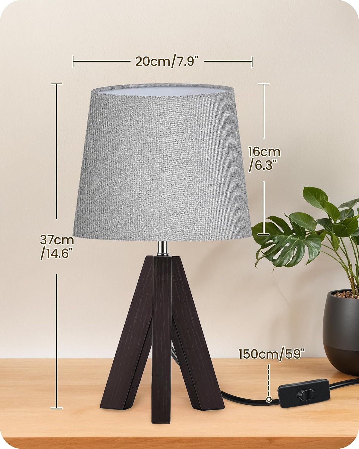Wood Bedside Lamps Set of 2, Small Tripod Table Lamp, Modern Nightstand Lamp with Fabric Shade, Boho Bedside Wood Desk Lamp for Bedroom, Kids Room, Living Room, Study, White W51TLP205
