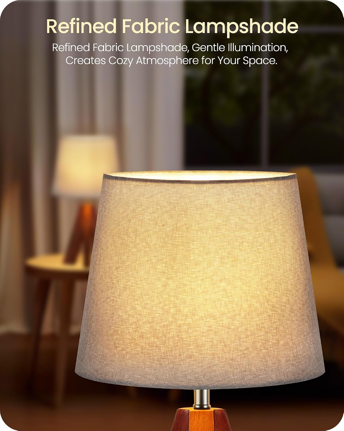 Wood Bedside Lamps Set of 2, Small Tripod Table Lamp, Modern Nightstand Lamp with Fabric Shade, Boho Bedside Wood Desk Lamp for Bedroom, Kids Room, Living Room, Study, White W51TLP205