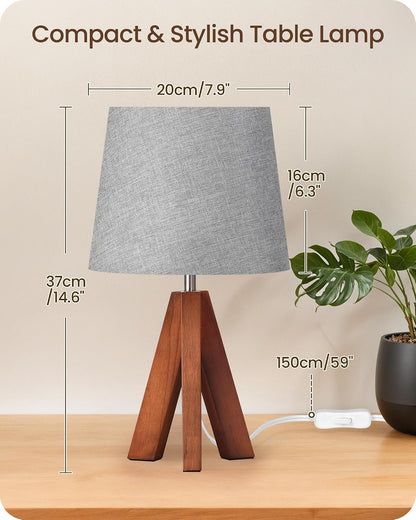 Wood Bedside Lamps Set of 2, Small Tripod Table Lamp, Modern Nightstand Lamp with Fabric Shade, Boho Bedside Wood Desk Lamp for Bedroom, Kids Room, Living Room, Study, White W51TLP205