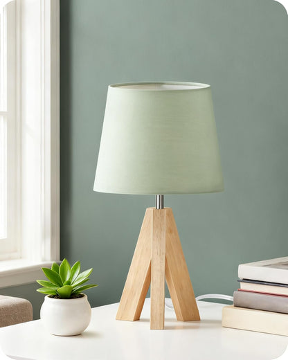 Wood Bedside Lamps Set of 2, Small Tripod Table Lamp, Modern Nightstand Lamp with Fabric Shade, Boho Bedside Wood Desk Lamp for Bedroom, Kids Room, Living Room, Study, White W51TLP205