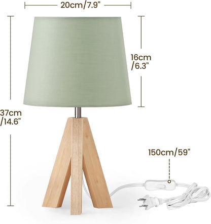 Wood Bedside Lamps Set of 2, Small Tripod Table Lamp, Modern Nightstand Lamp with Fabric Shade, Boho Bedside Wood Desk Lamp for Bedroom, Kids Room, Living Room, Study, White W51TLP205
