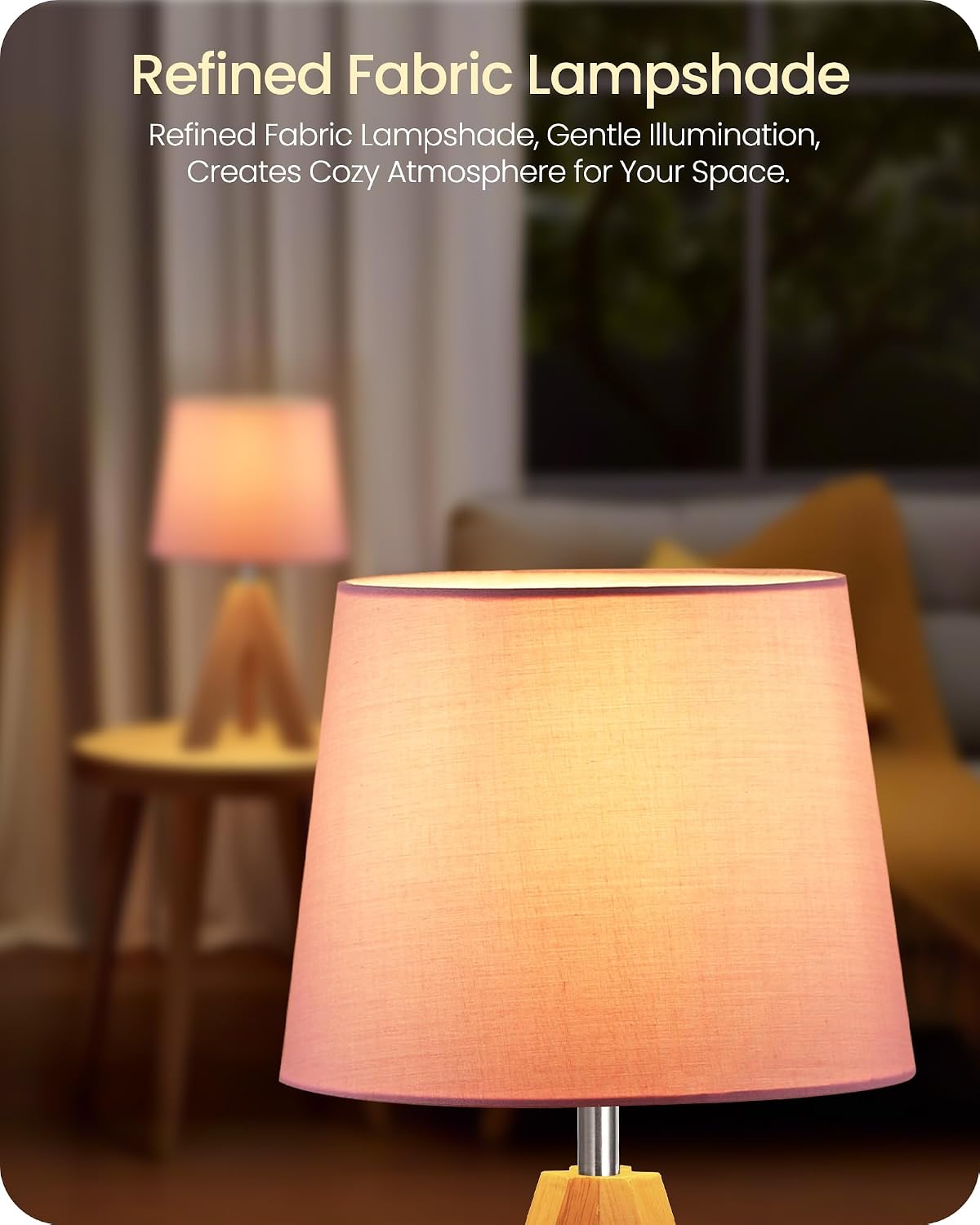Wood Bedside Lamps Set of 2, Small Tripod Table Lamp, Modern Nightstand Lamp with Fabric Shade, Boho Bedside Wood Desk Lamp for Bedroom, Kids Room, Living Room, Study, White W51TLP205