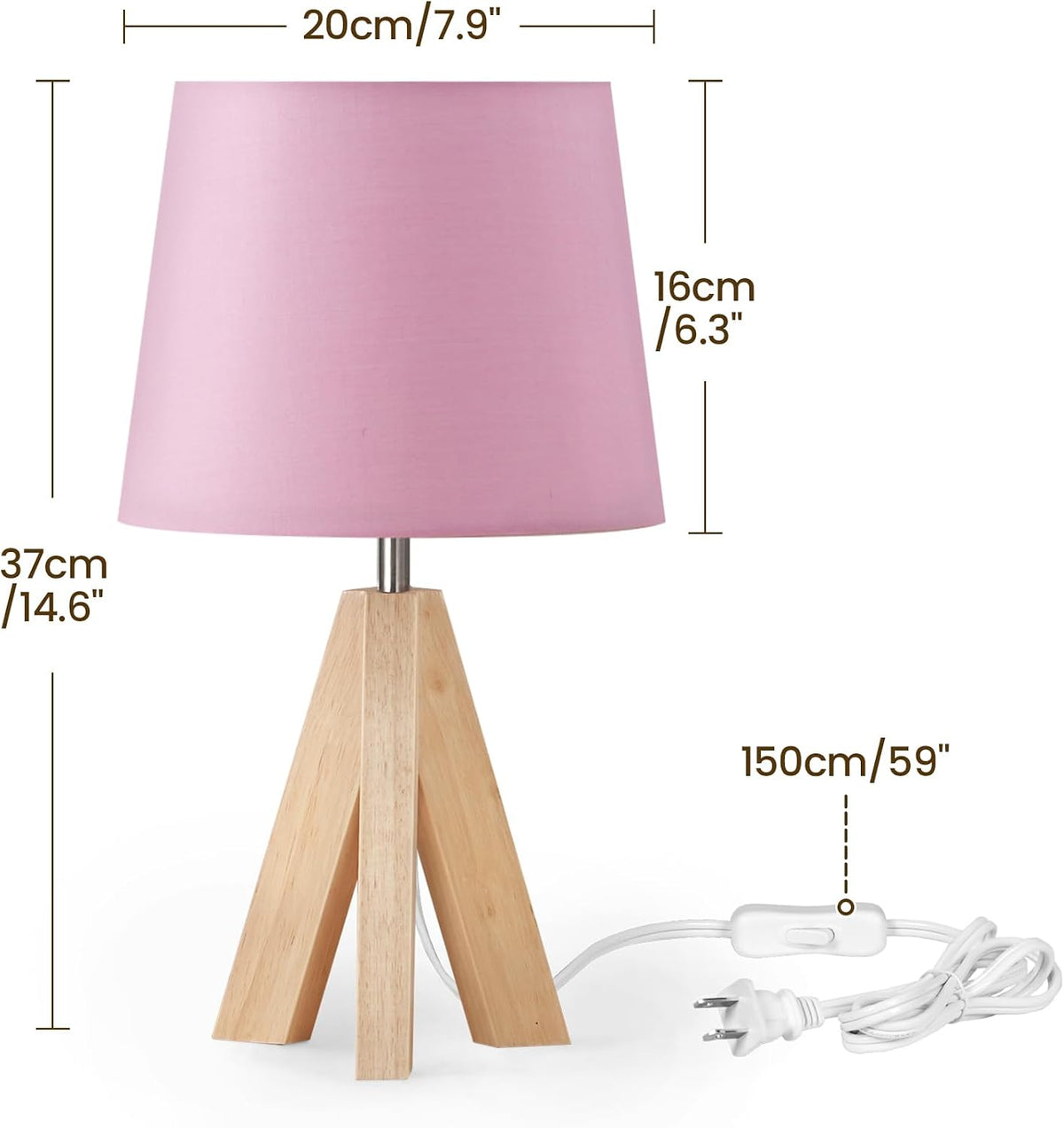 Wood Bedside Lamps Set of 2, Small Tripod Table Lamp, Modern Nightstand Lamp with Fabric Shade, Boho Bedside Wood Desk Lamp for Bedroom, Kids Room, Living Room, Study, White W51TLP205