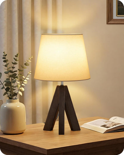 Wood Bedside Lamps Set of 2, Small Tripod Table Lamp, Modern Nightstand Lamp with Fabric Shade, Boho Bedside Wood Desk Lamp for Bedroom, Kids Room, Living Room, Study, White W51TLP205