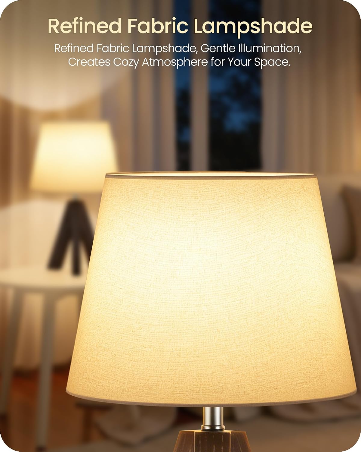 Wood Bedside Lamps Set of 2, Small Tripod Table Lamp, Modern Nightstand Lamp with Fabric Shade, Boho Bedside Wood Desk Lamp for Bedroom, Kids Room, Living Room, Study, White W51TLP205
