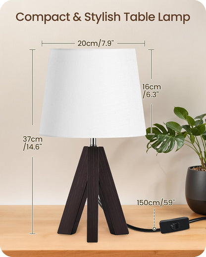 Wood Bedside Lamps Set of 2, Small Tripod Table Lamp, Modern Nightstand Lamp with Fabric Shade, Boho Bedside Wood Desk Lamp for Bedroom, Kids Room, Living Room, Study, White W51TLP205