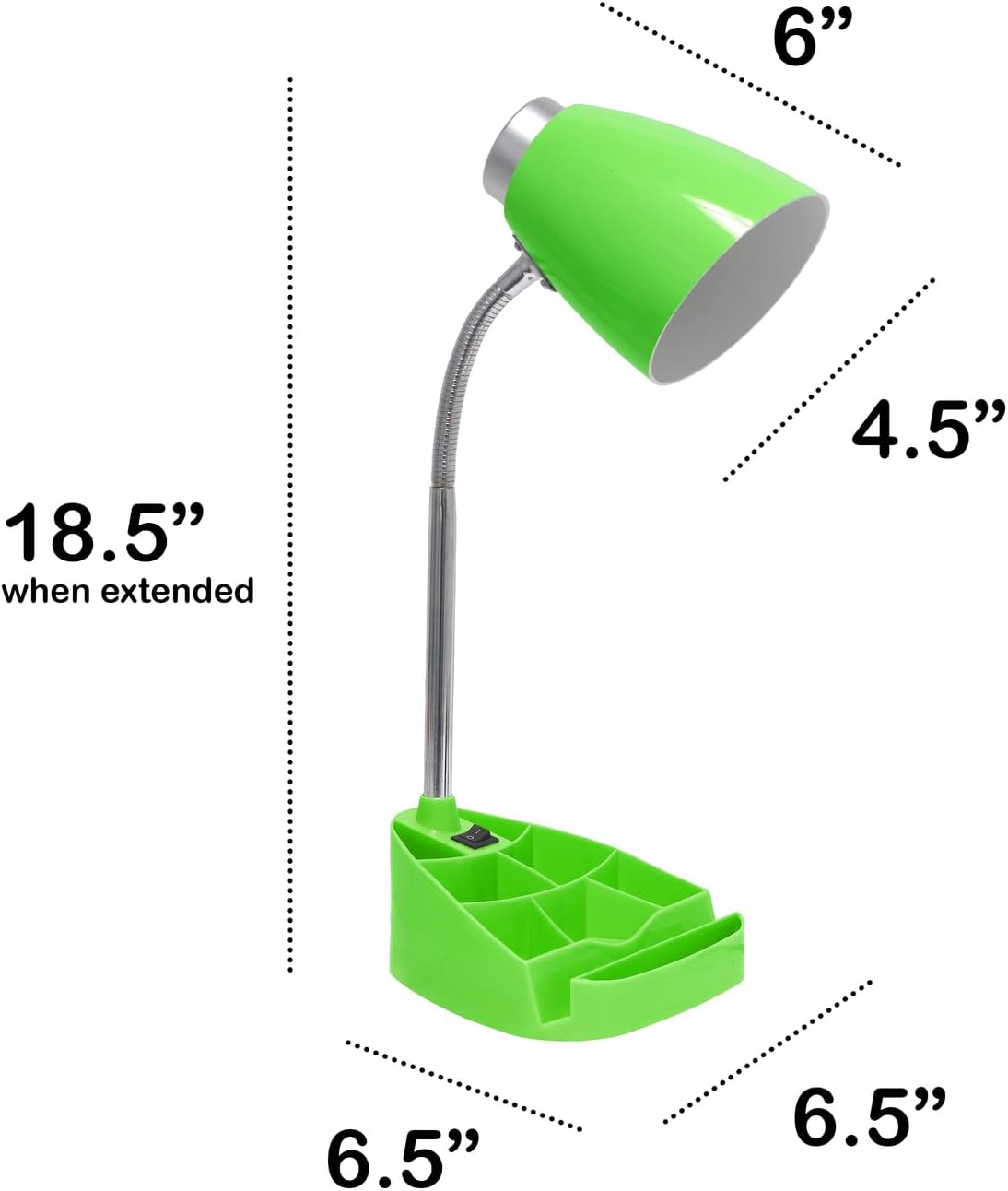 Creekwood Home 18.5" Flexible Gooseneck Organizer Desk Lamp with Phone/iPad/Tablet Stand for Office, Bedroom, Study, Bedroom, Library, Green