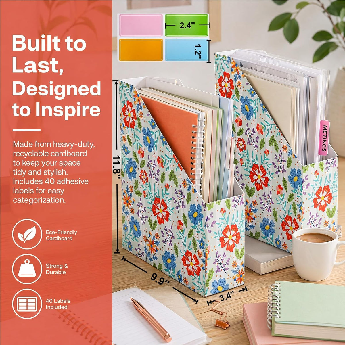 20 Pack Foldable Cardboard Magazine Holder, Vertical File Bin
