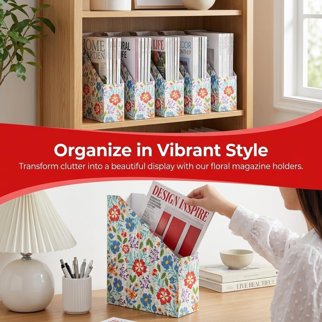 20 Pack Foldable Cardboard Magazine Holder, Vertical File Bin