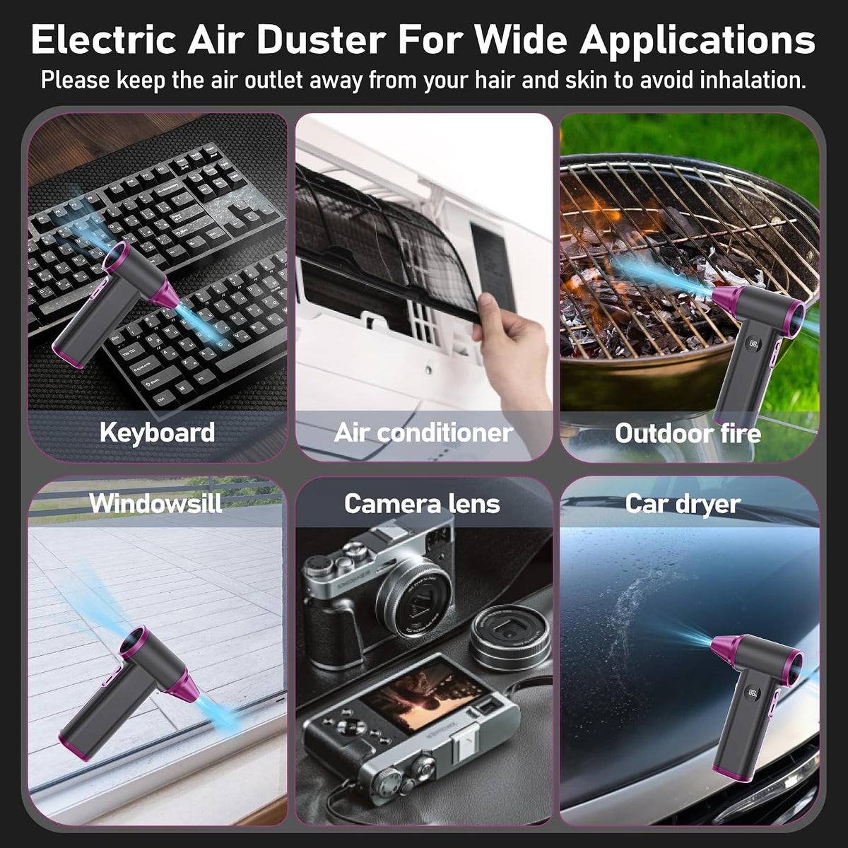 Compressed Air Duster Rechargeable Electric Air Duster for PC Keyboard Mini Dust Blower 130000RPM Cordless Air Blower Jet Dryer Turbo Fan Handheld Blower for Car Home Office, Black-Orange