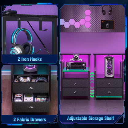 66'' L Shaped Gaming Desk with Storage Drawers, Power Outlets, LED