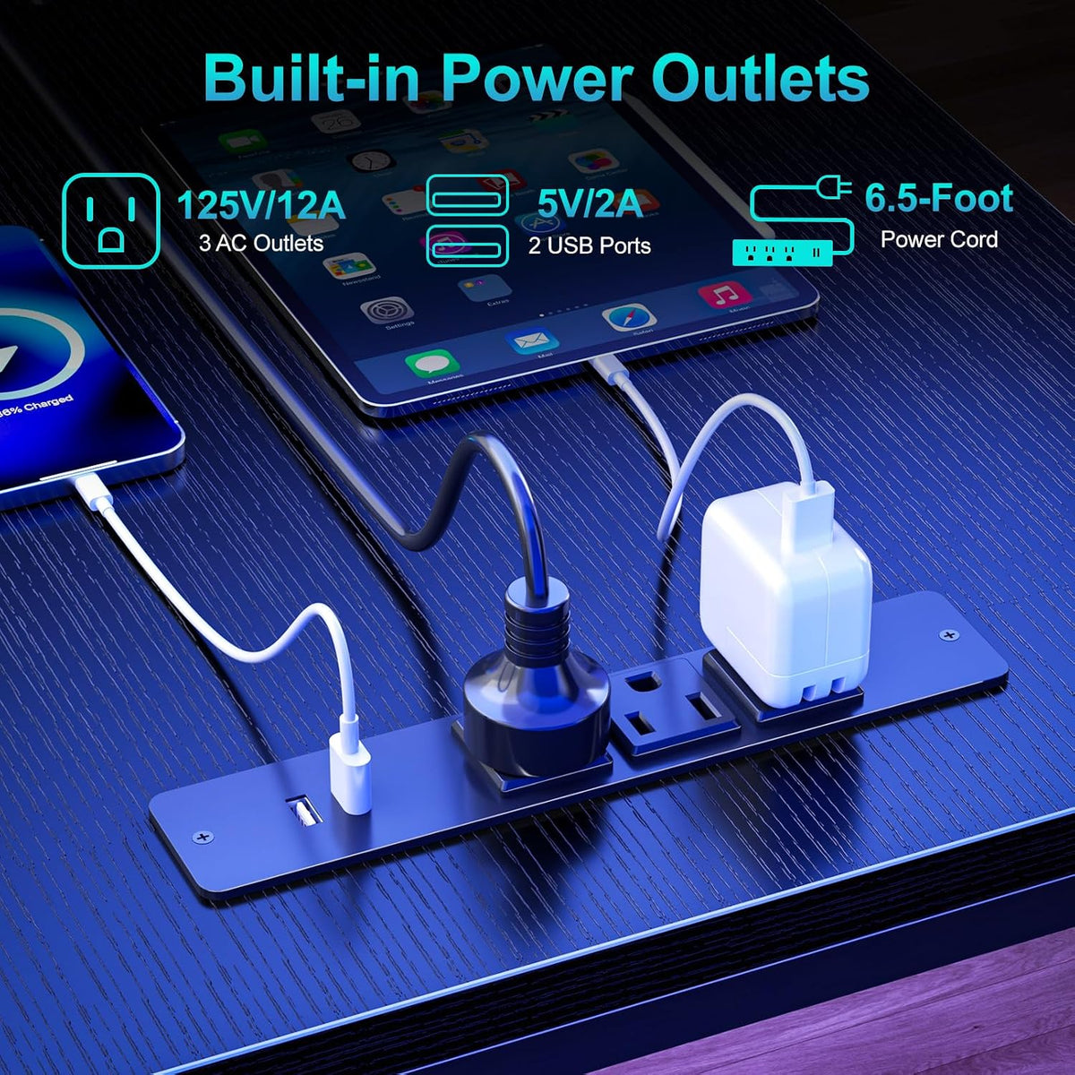 66'' L Shaped Gaming Desk with Storage Drawers, Power Outlets, LED