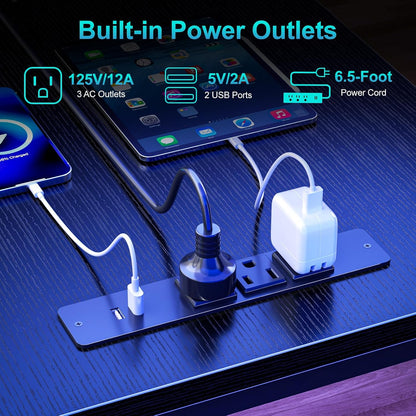 66'' L Shaped Gaming Desk with Storage Drawers, Power Outlets, LED