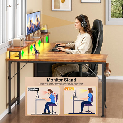 66'' L Shaped Gaming Desk with Storage Drawers, Power Outlets, LED