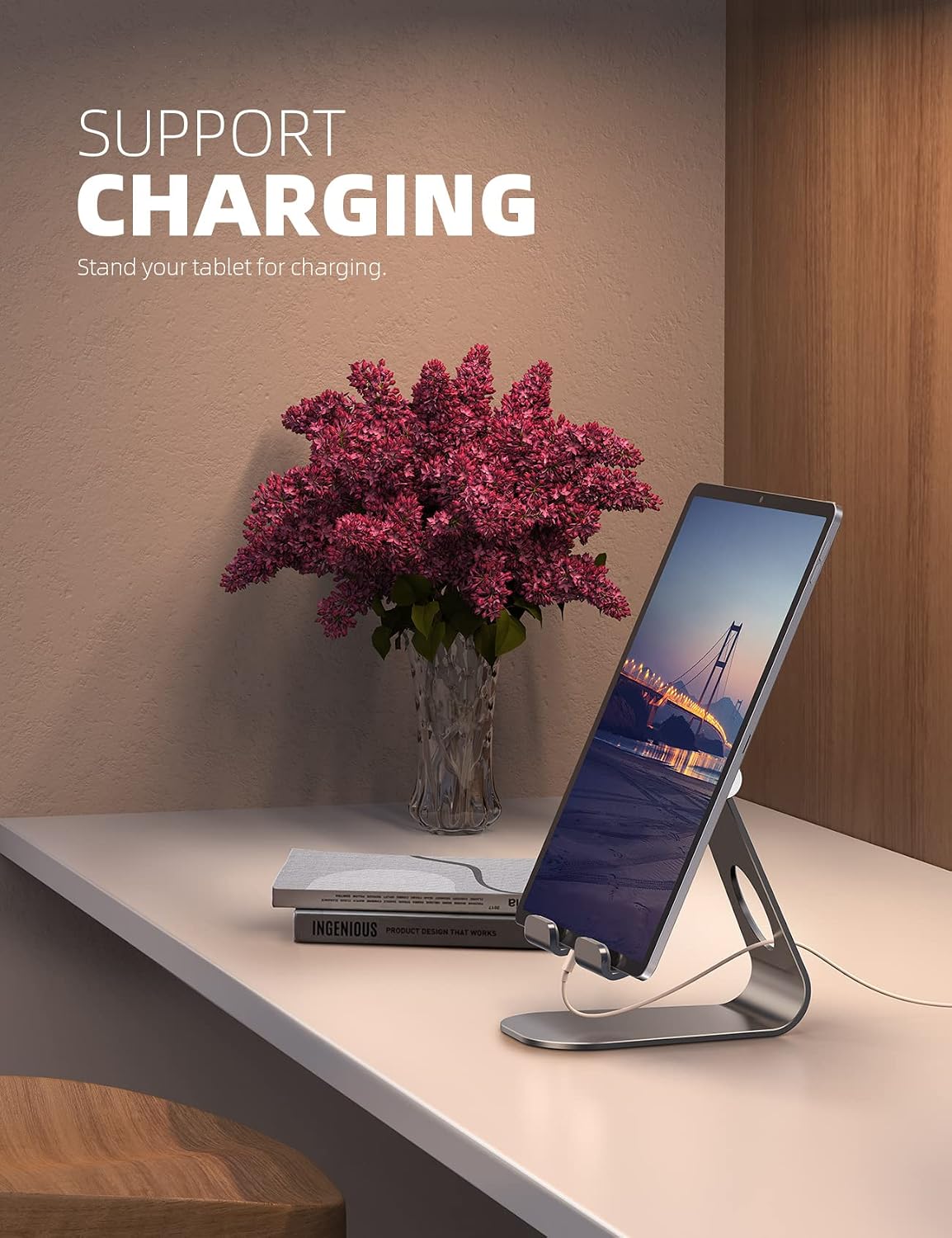 iPad Stand Adjustable Tablet Holder, Sturdy Aluminum, Multi-Angle