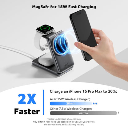 3 in 1 Charging Station for Apple Device, Magnetic Palm-Sized Foldable Fast Charger Stand Compatible with MagSafe for iPhone 17, Apple Watch & AirPods, Foldable Charging Dock for Desk S3