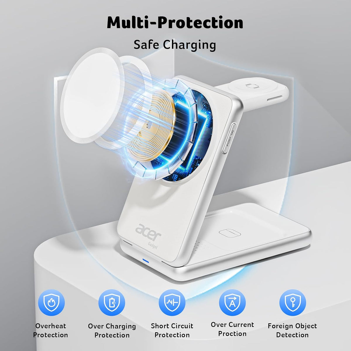 3 in 1 Charging Station for Apple Device, Magnetic Palm-Sized Foldable Fast Charger Stand Compatible with MagSafe for iPhone 17, Apple Watch & AirPods, Foldable Charging Dock for Desk S3