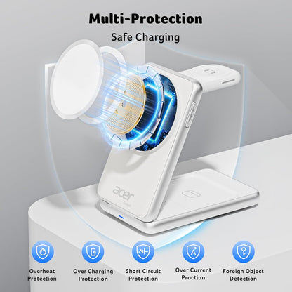 3 in 1 Charging Station for Apple Device, Magnetic Palm-Sized Foldable Fast Charger Stand Compatible with MagSafe for iPhone 17, Apple Watch & AirPods, Foldable Charging Dock for Desk S3