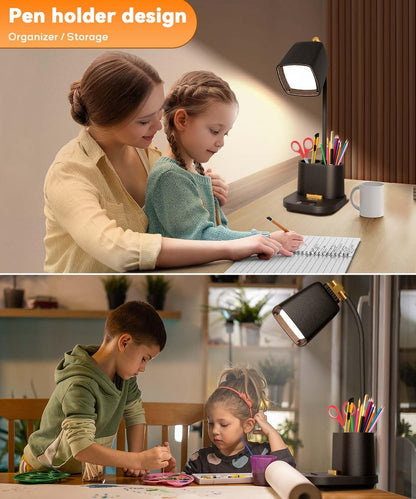 LED Desk Lamp for Dorm 2 USB Ports, Dorm Room Essentials, Small Table Lamp for Home Office, College Dorm Room Gifts, Gooseneck Desk Light with Charger Storage Box for Study, Reading, Craft, Work, Task