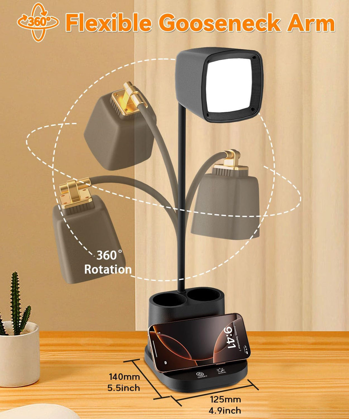 LED Desk Lamp for Dorm 2 USB Ports, Dorm Room Essentials, Small Table Lamp for Home Office, College Dorm Room Gifts, Gooseneck Desk Light with Charger Storage Box for Study, Reading, Craft, Work, Task