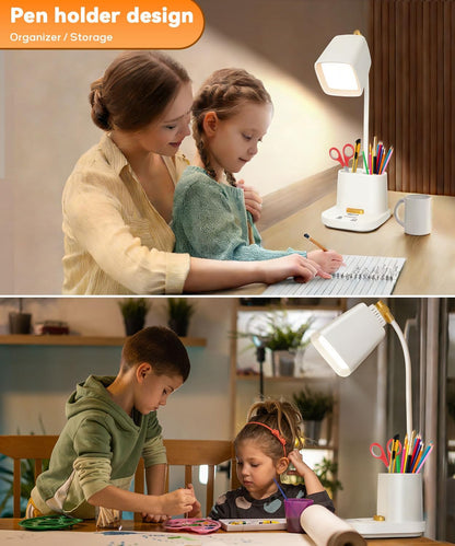 LED Desk Lamp for Dorm 2 USB Ports, Dorm Room Essentials, Small Table Lamp for Home Office, College Dorm Room Gifts, Gooseneck Desk Light with Charger Storage Box for Study, Reading, Craft, Work, Task
