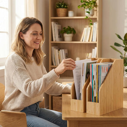 2 Pack Bamboo Magazine File Holder Book Holder Frames