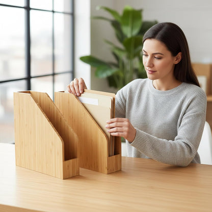 2 Pack Bamboo Magazine File Holder Book Holder Frames