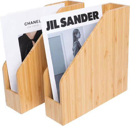 2 Pack Bamboo Magazine File Holder Book Holder Frames