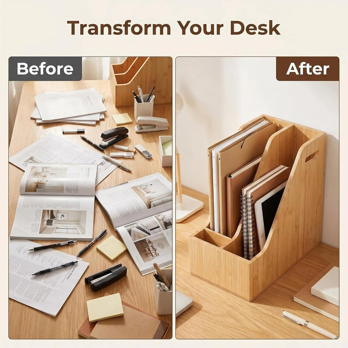 2 Pack Bamboo Magazine File Holder Book Holder Frames