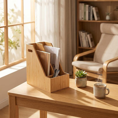 2 Pack Bamboo Magazine File Holder Book Holder Frames
