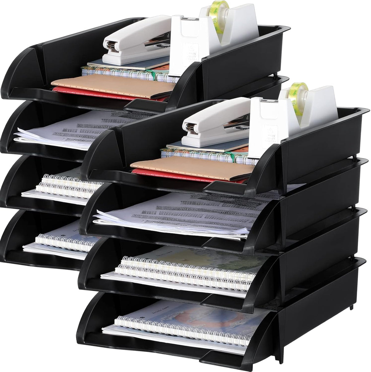 8 Pcs Stackable Paper Trays Organizer Letter Tray for Desk, Black